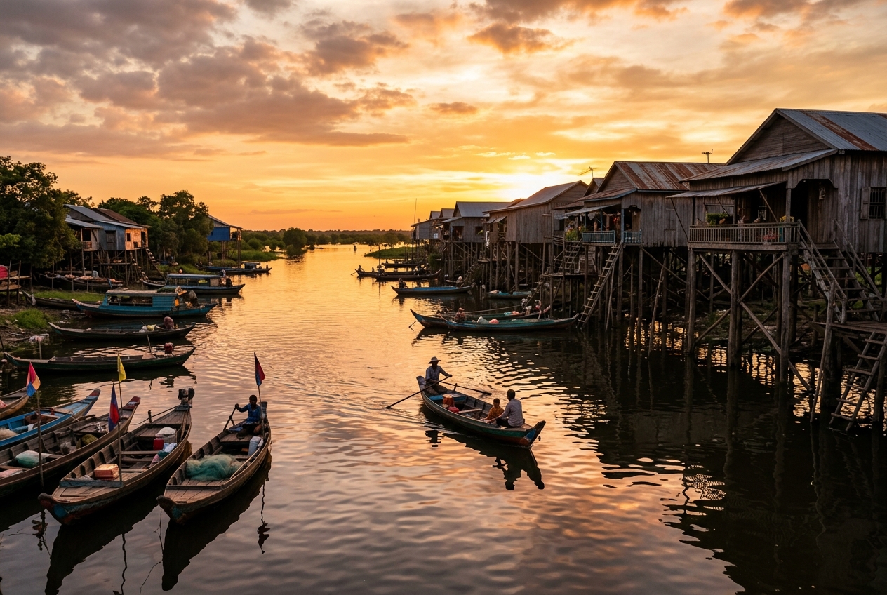 Tonle Sap Floating Village & Stilted Houses Sunset Cruise